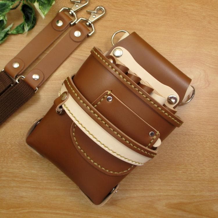 キャメル＆ナチュラル　５丁差し　本革シザーケース　SCA-39/CCA