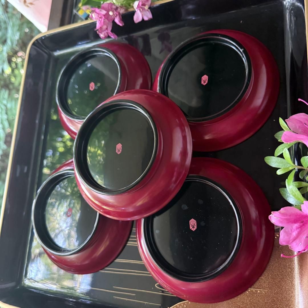 2168様感謝‼️愛蔵品渾身のJAPAN WAJIMA 輪島 塗師特製在銘椿皿5客