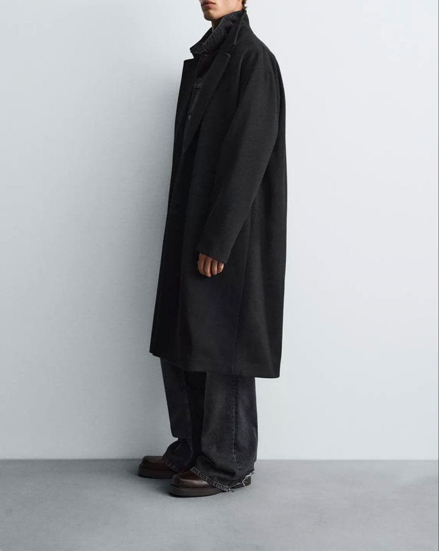 ZARA/撥水加工入りテクスチャードコート/sizeS/黒/ チェスターコート