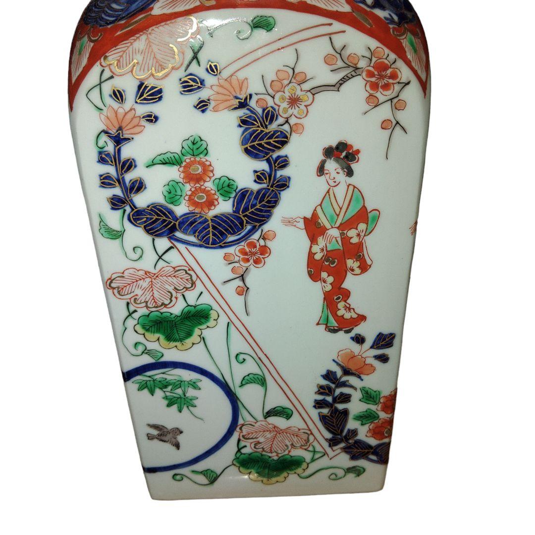 古伊万里　美人色絵角徳利　角福