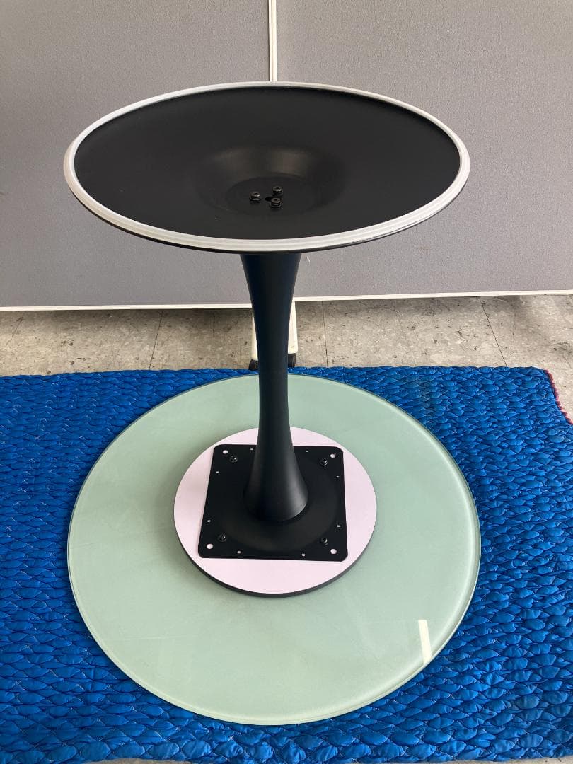 大川家具 カフェテーブル 円形 大理石風 グレー