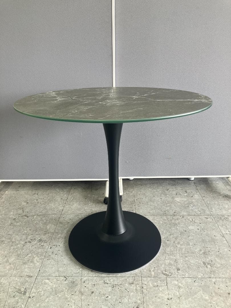 大川家具 カフェテーブル 円形 大理石風 グレー