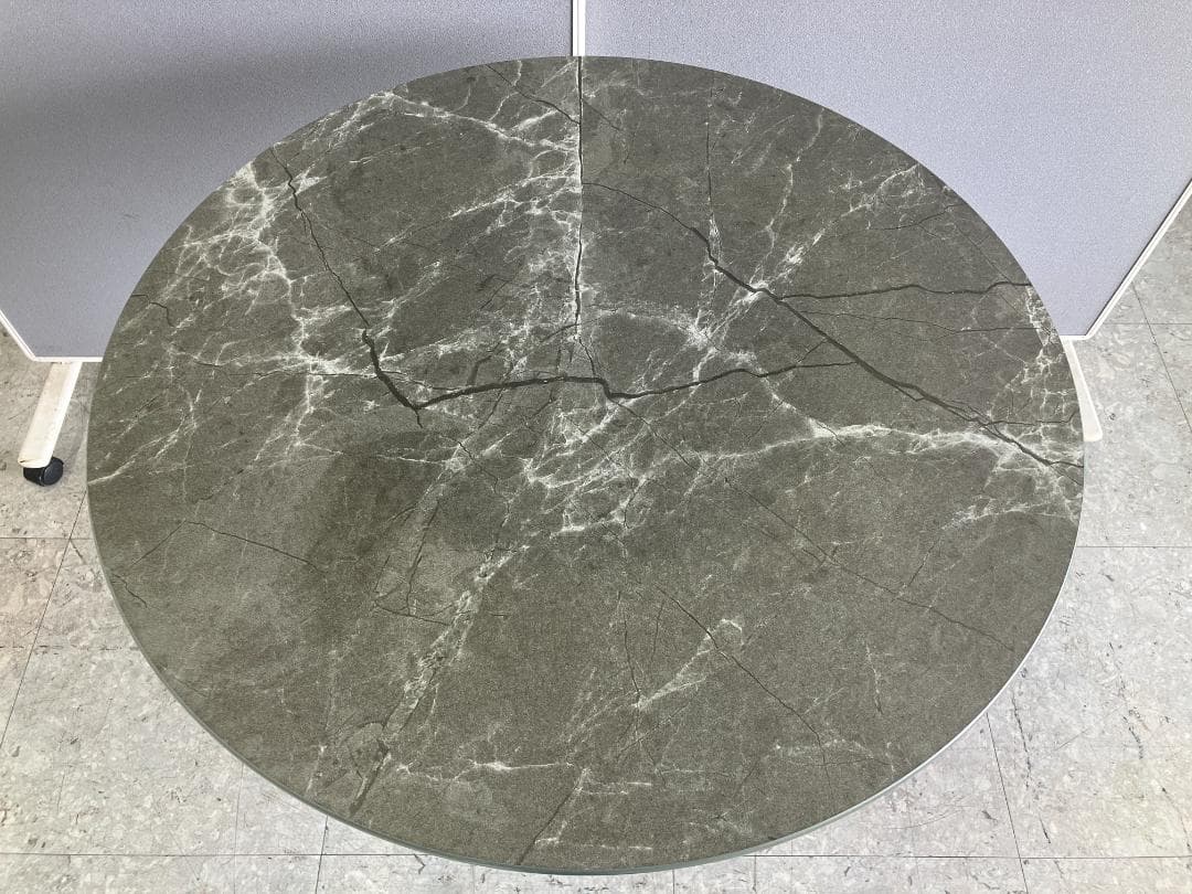 大川家具 カフェテーブル 円形 大理石風 グレー