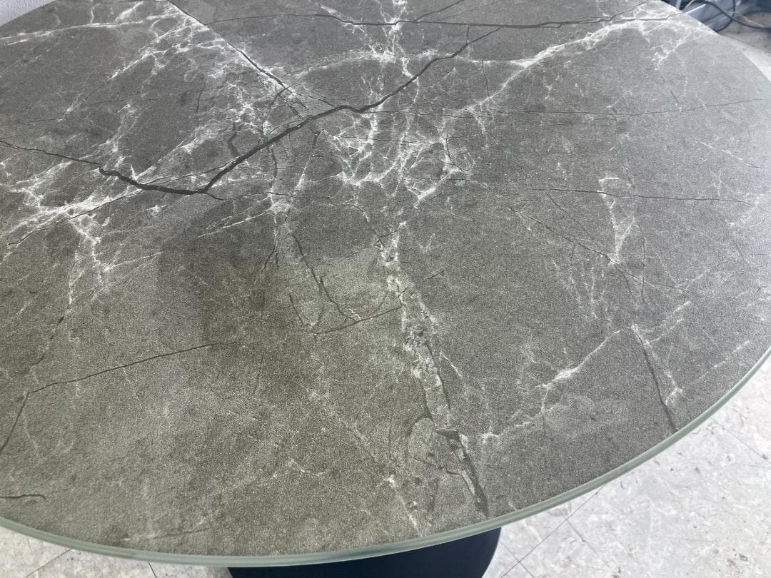 大川家具 カフェテーブル 円形 大理石風 グレー
