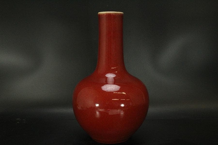 中国美術 釉裏紅 天球瓶 高36cm (HA367)