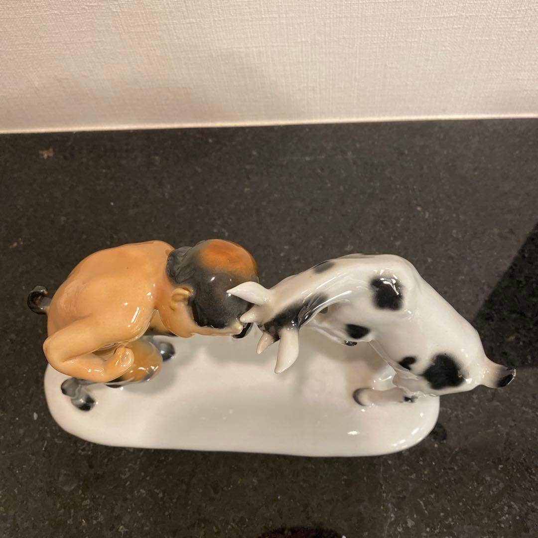 一点物♡】「Gustafsson」と刻印 雄ヤギと角をぶつけ合う牧神の彫刻