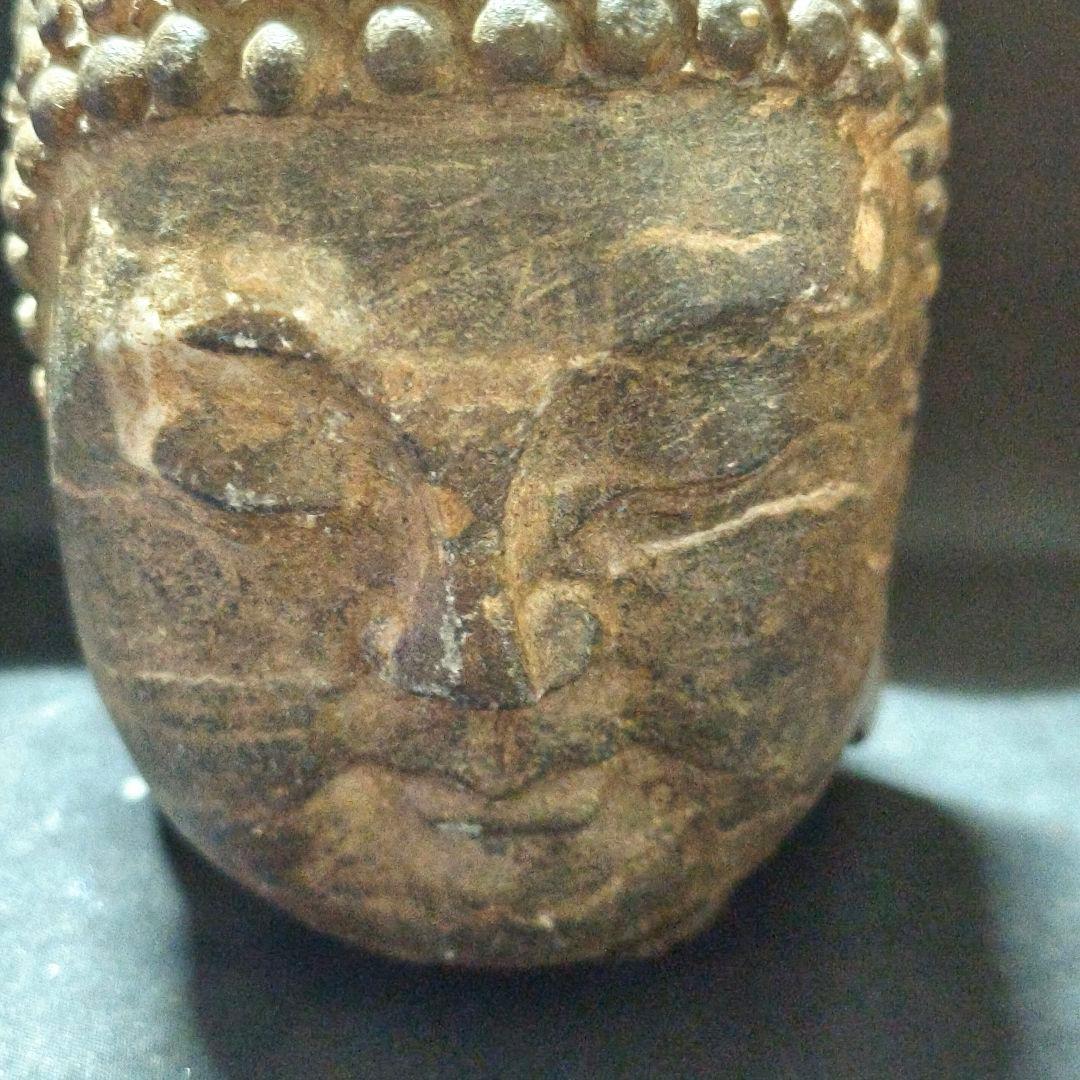 中国仏教美術 佛頭 天然石 手彫り骨董 アンティーク 石窟発掘 蒐集家