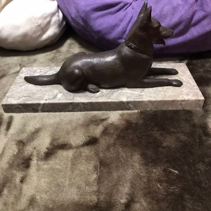 彫刻家 古川順三 junzo サイン入 大理石 犬 銅製 ブロンズ 置物