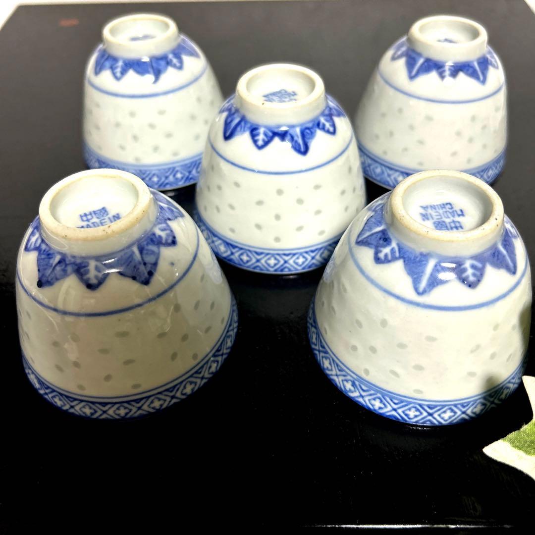 新品 中国景徳鎮製 蛍手 染付青華 茶器 湯呑/急須 玩玉 蛍焼 茶杯 蛍