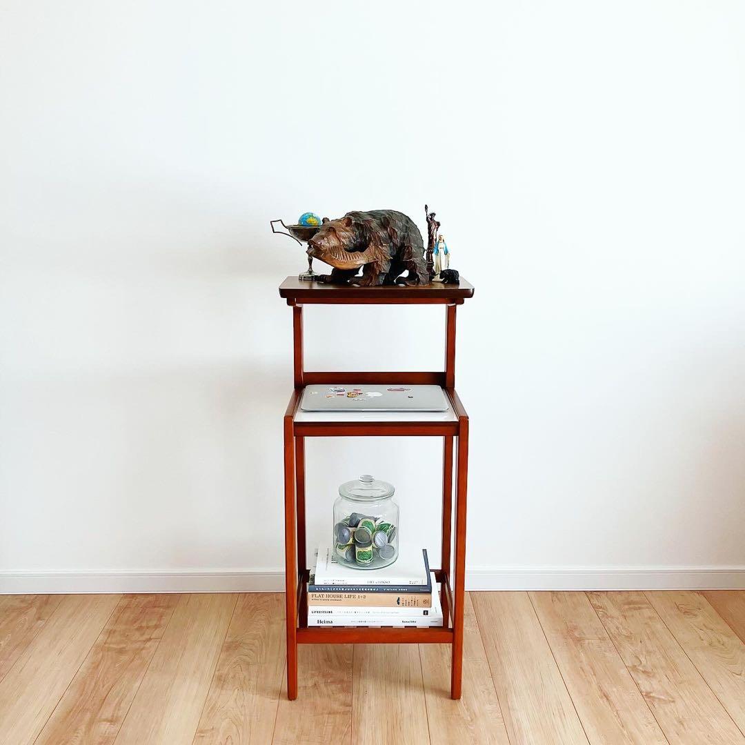 オールドカリモク 電話台 シェルフ レトロ家具 古家具 ビンテージ