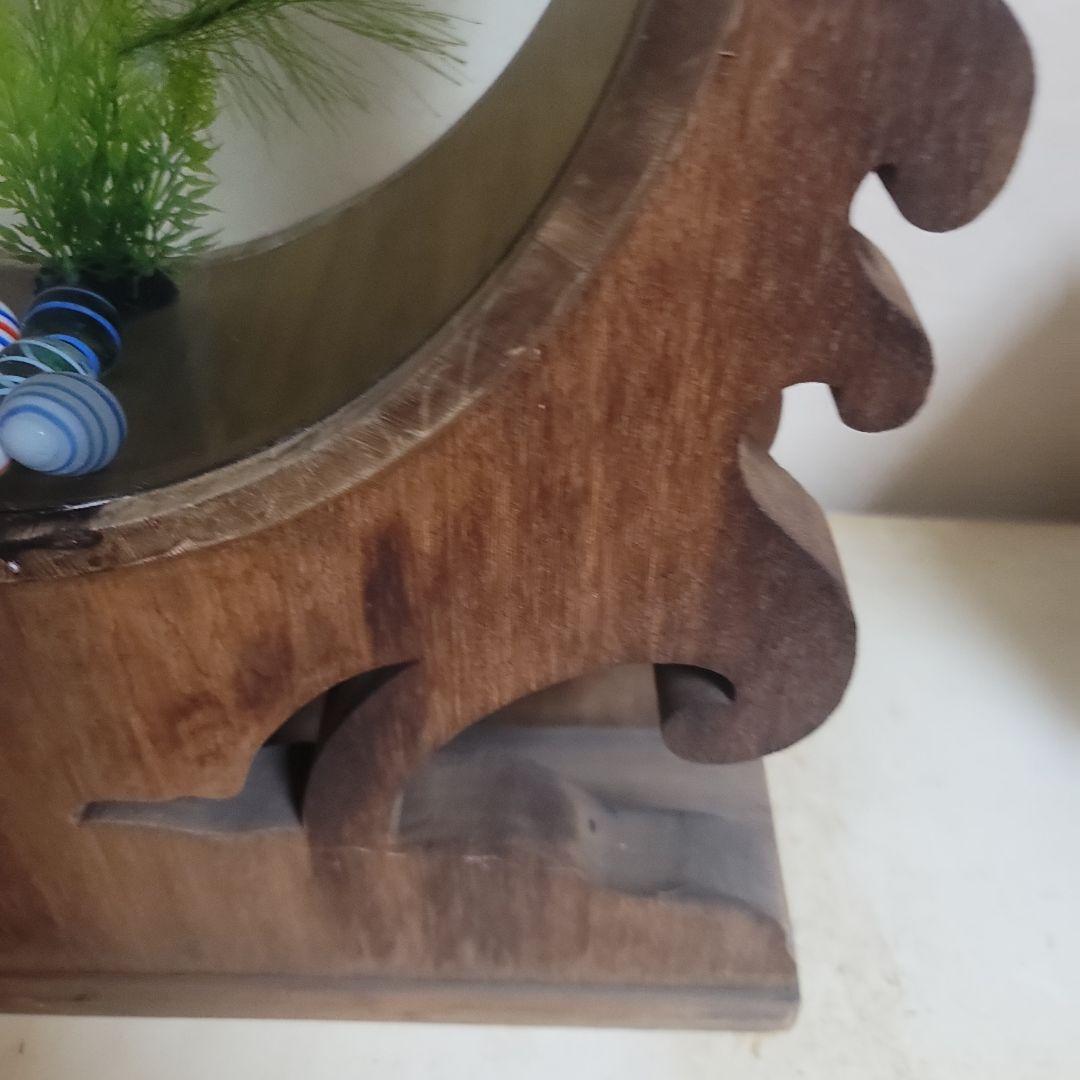 ー様 木製 形金魚鉢 中型 人工水草付き