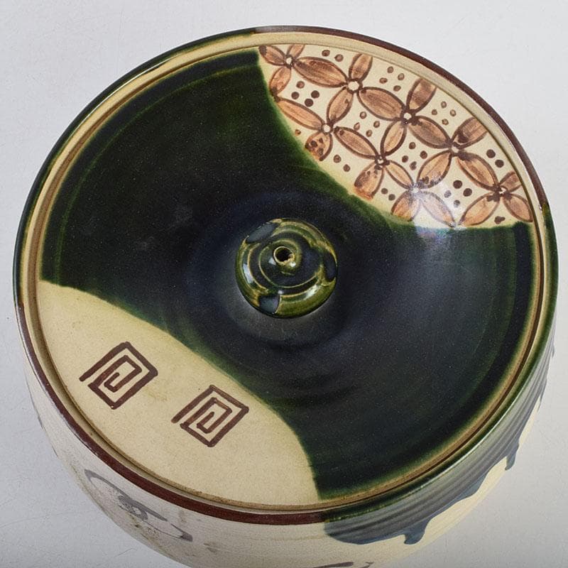 茶道具 人間国宝 荒川豊蔵作 青織部 平水指 方谷浩明極め箱 D