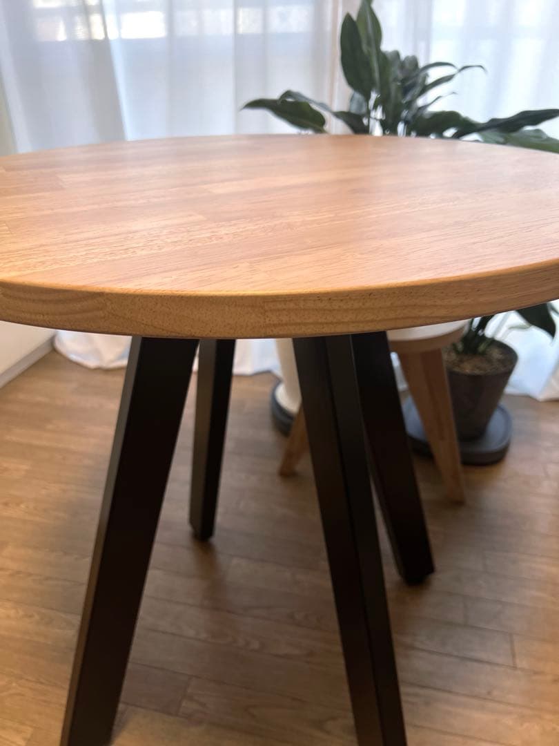 美品 kanademono 天然木 ラウンド カフェ テーブル 直径66cm