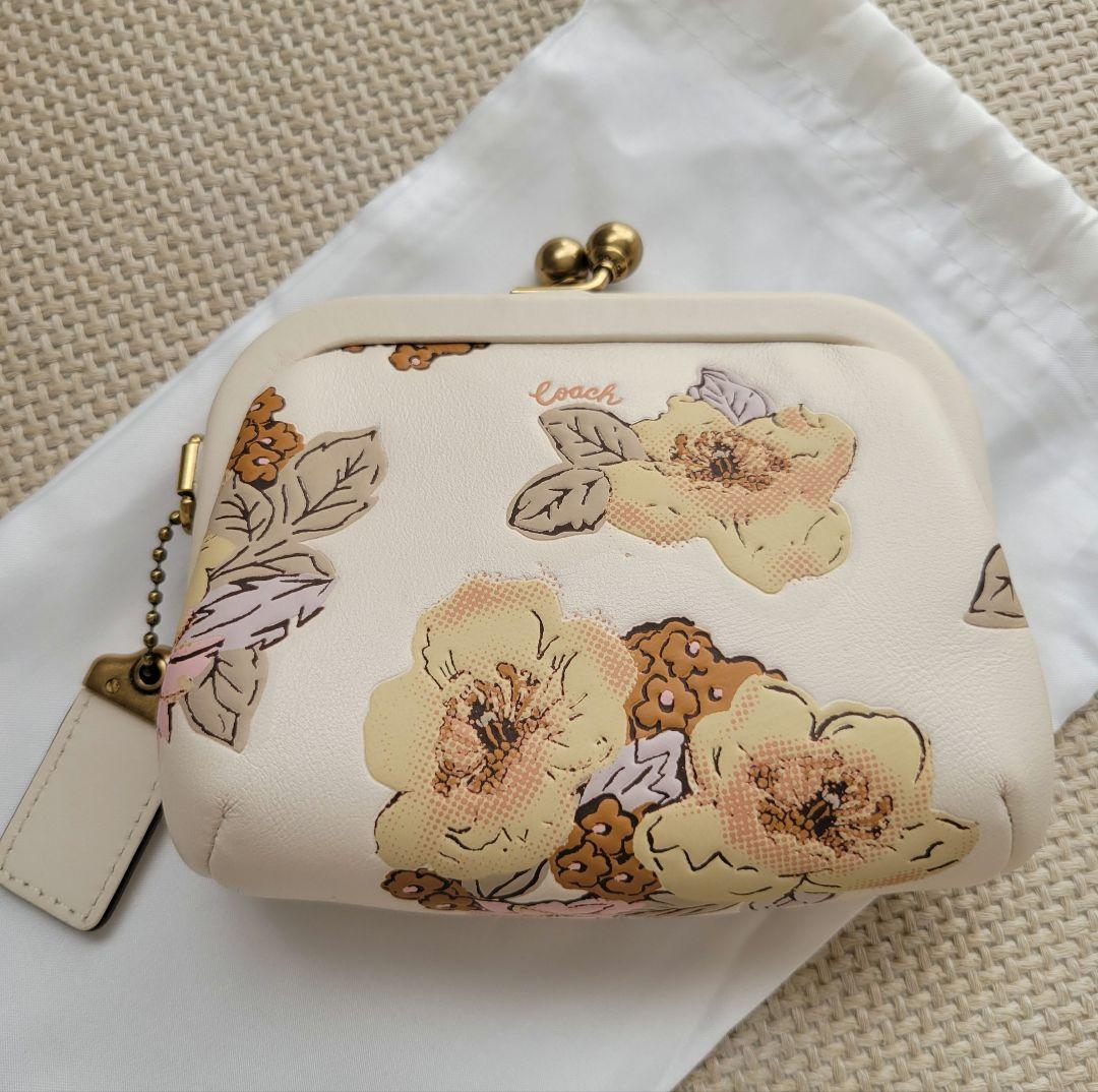 COACH コーチ がま口 ケース 小銭入れ 花柄 フローラル レザー