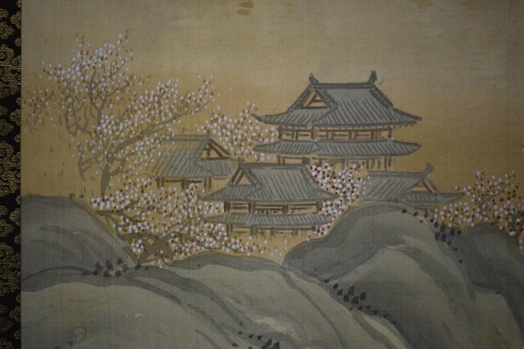 真作/狩野伊川院/人物山水図/三幅/金襴表装/布袋屋掛軸HG-