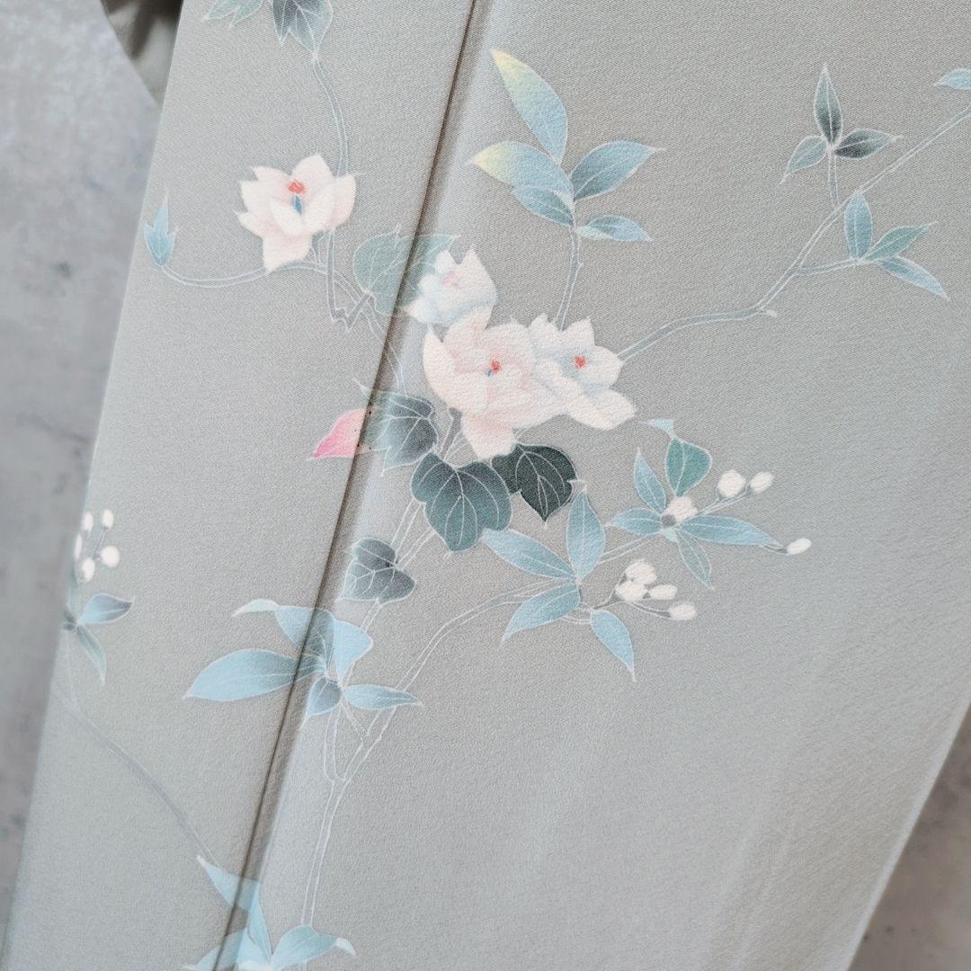 訪問着 フルセット 加賀友禅 虫食い 着物 正絹 花 祝い事 落款 E1