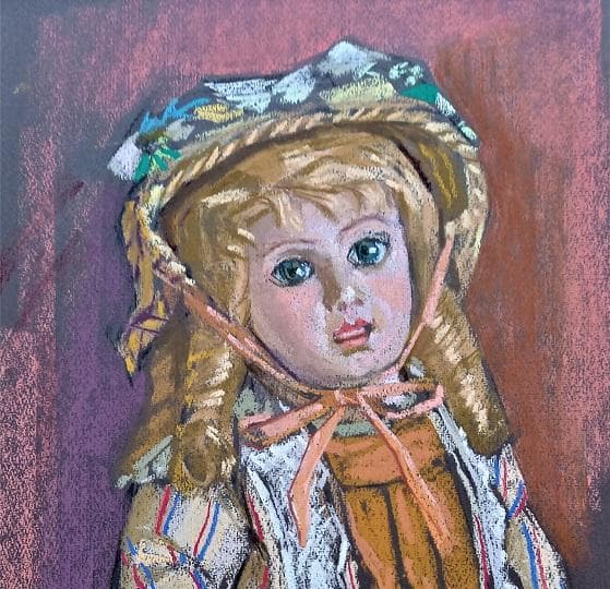 小島俊男　ほぼＰ6号サイズ　パステル画　タイトル「ポーズするシモーヌ」