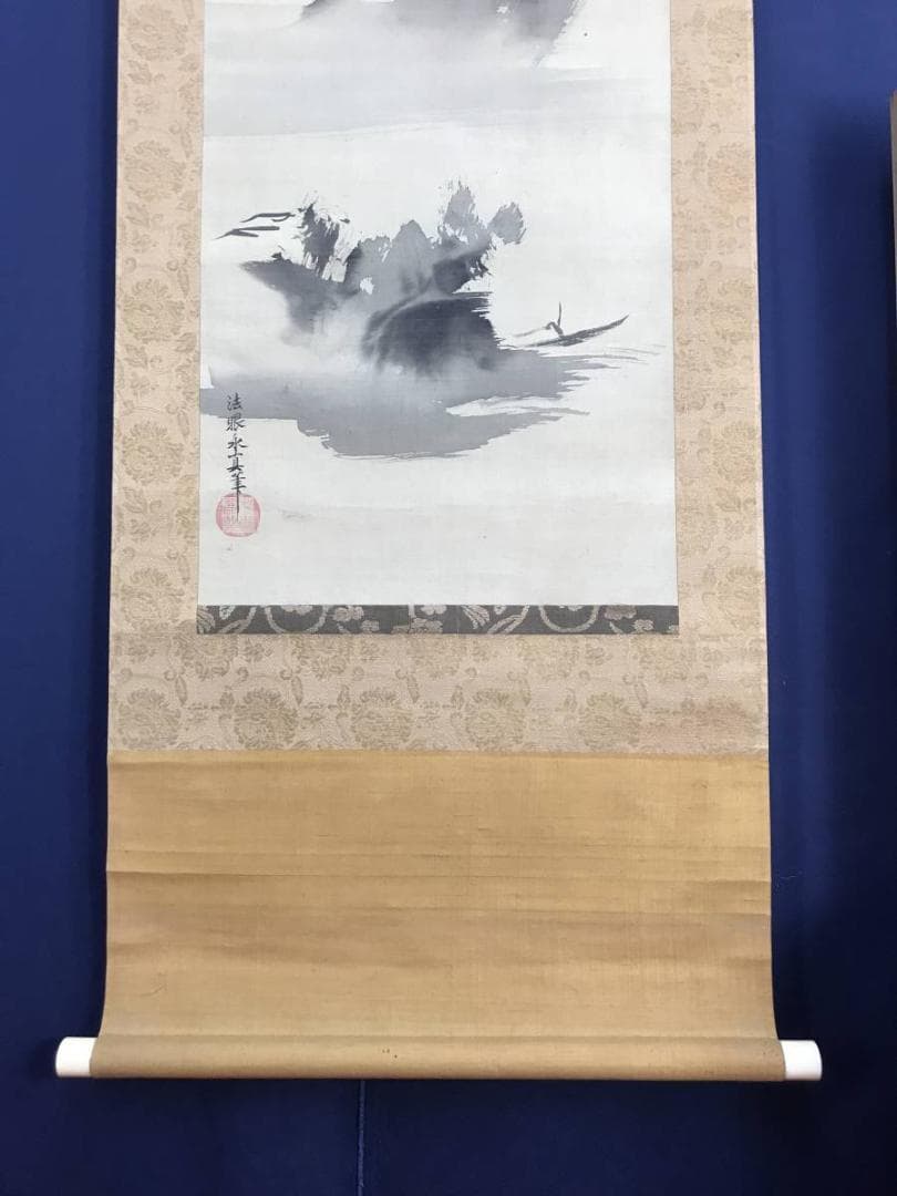 【真作】狩野安信/山湖図/山湖漁舟図/掛軸/名家伝来/AB-892