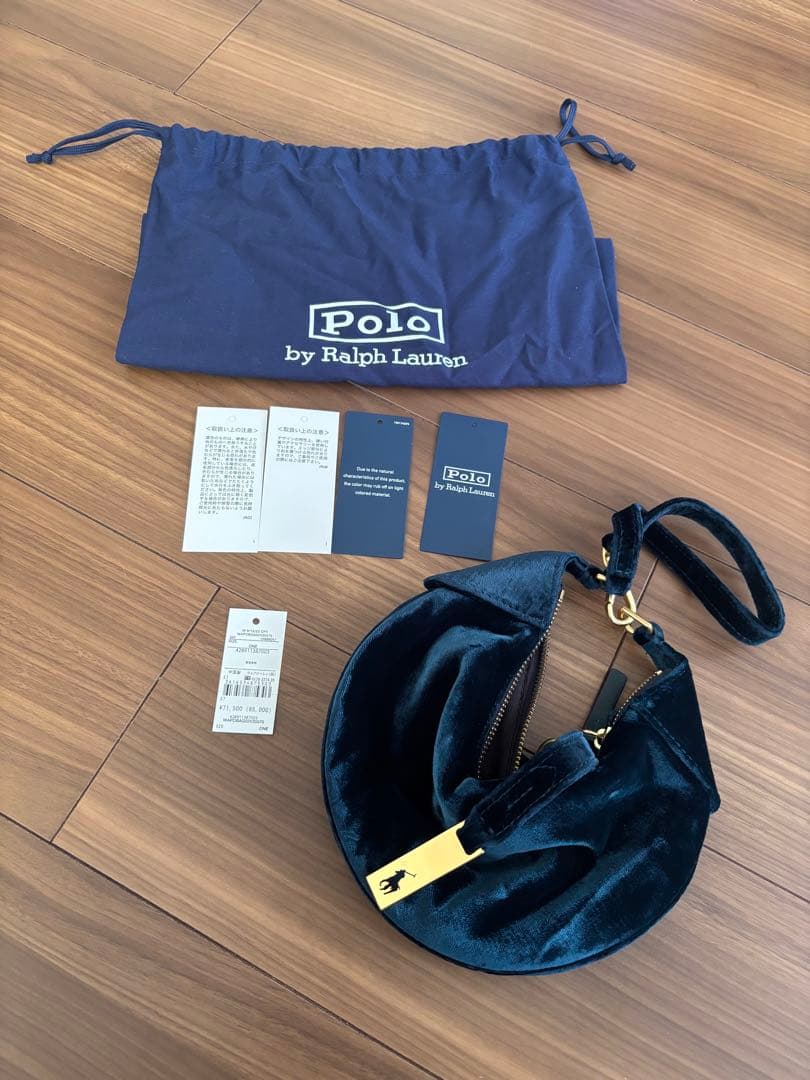 ラルフローレンPolo ID ベルベット ミニ ショルダー バッグ　ブルー