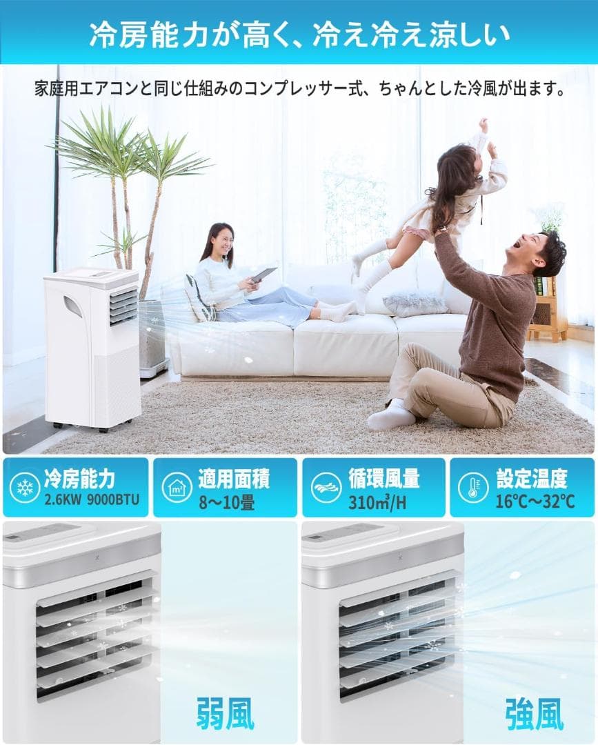 8-10畳 2.6kW スポットエアコン スポットクーラー 除湿能力33L/日