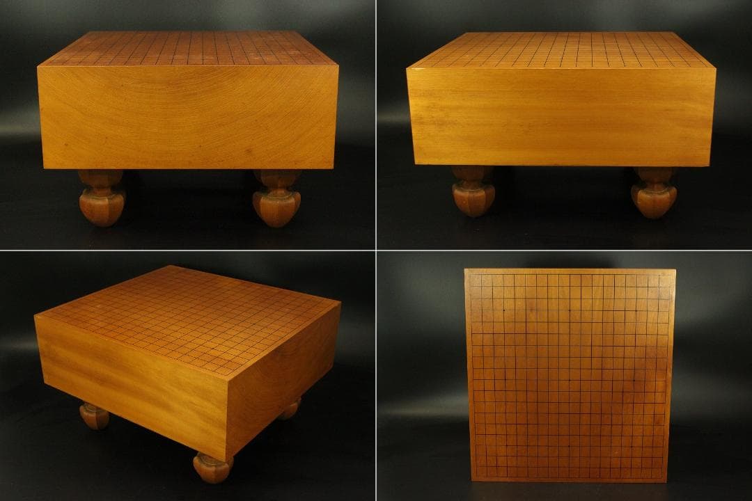 囲碁 碁盤 本榧 良木目 足付 総高26.7cm 厚み15cm 良品(A266)