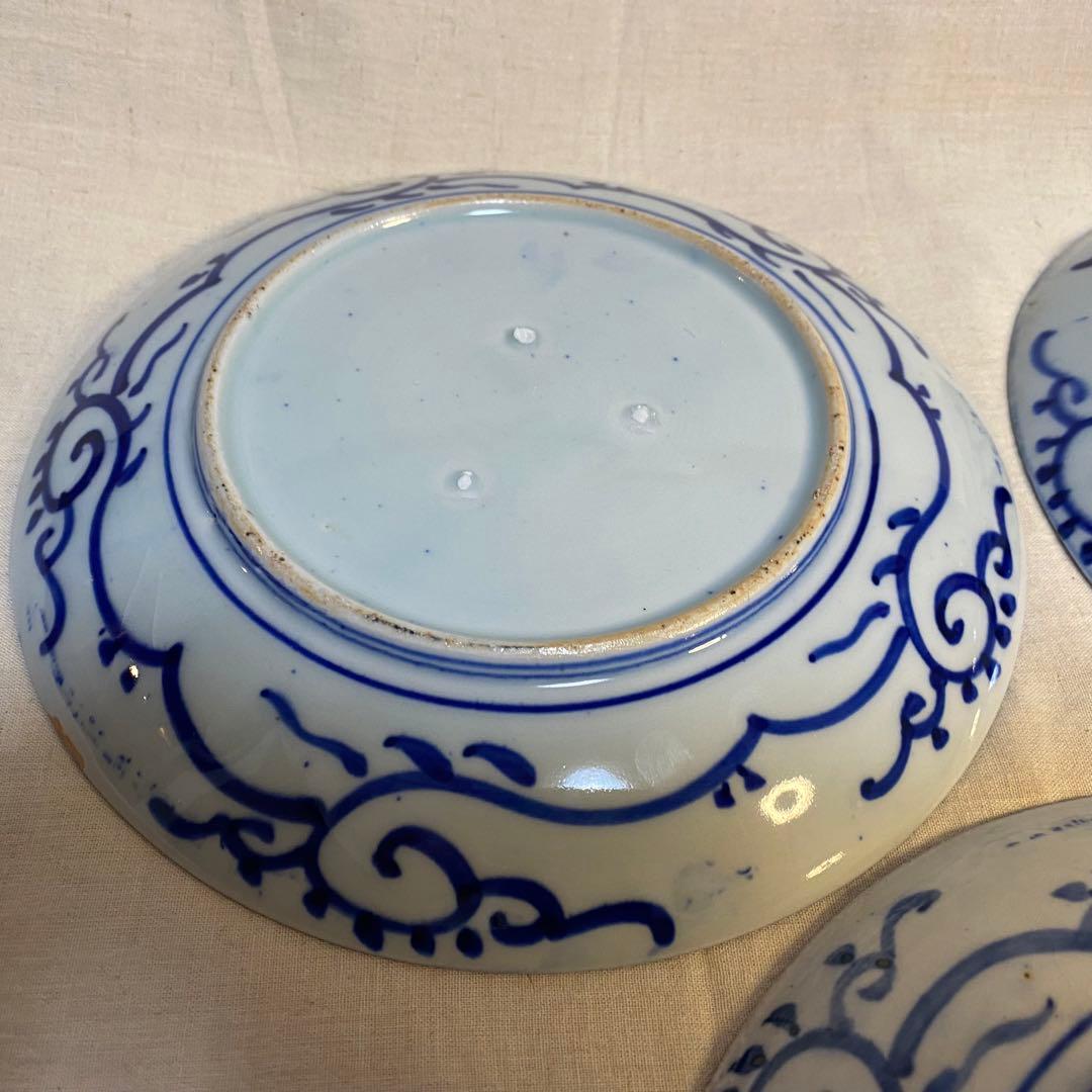 伊万里　古伊万里　中皿　花の図　松竹梅　染付　3客