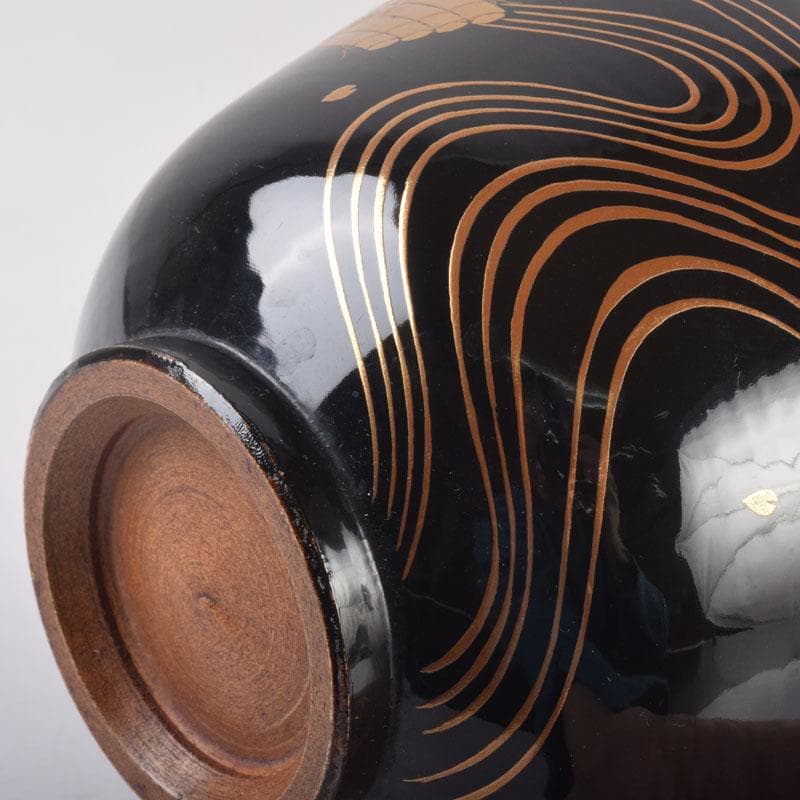 茶道具 春斎銘 陶蒔絵 黒塗 朱塗 波筏瓢箪蒔絵 茶碗 一対 V