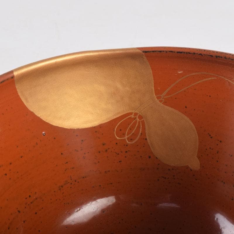 茶道具 春斎銘 陶蒔絵 黒塗 朱塗 波筏瓢箪蒔絵 茶碗 一対 V