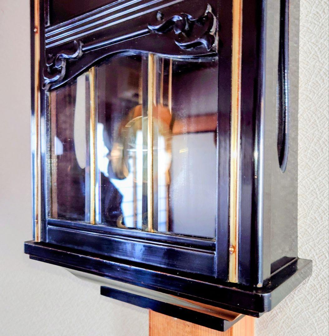 〈完動・美品〉栄計舎　黒漆塗りスリゲル宮型ゼンマイ振り子時計