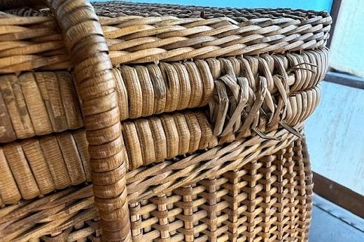 品番 z-0697 籐カゴ アンティーク レトロ ピクニックバック 小物入れ収納