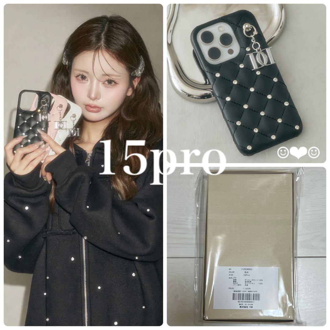 ダーリッチ キルティングビジューDDチャームiPhoneケース 15Pro 15プロ