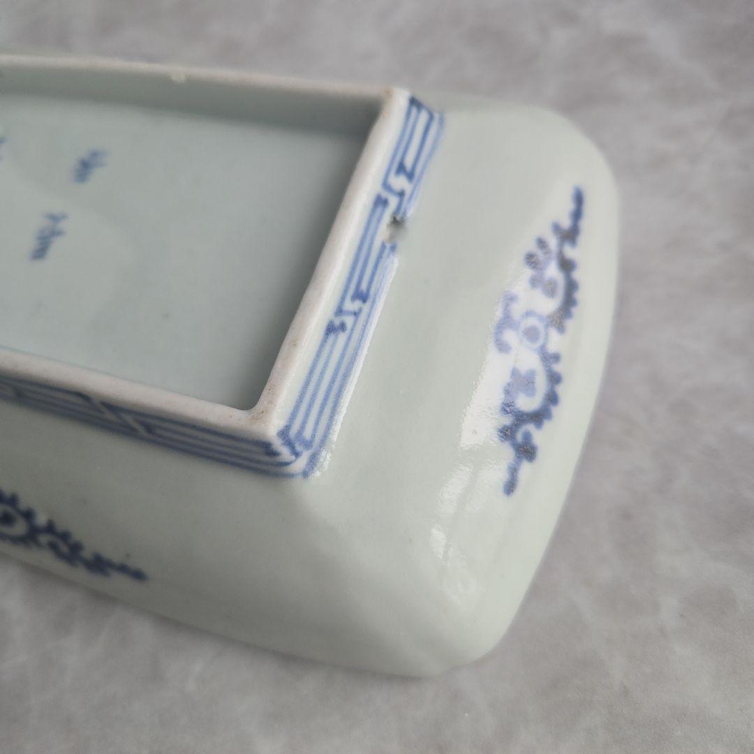 無傷 古伊万里 染付 蛸唐草 長皿 角皿 江戸時代 金直し 金