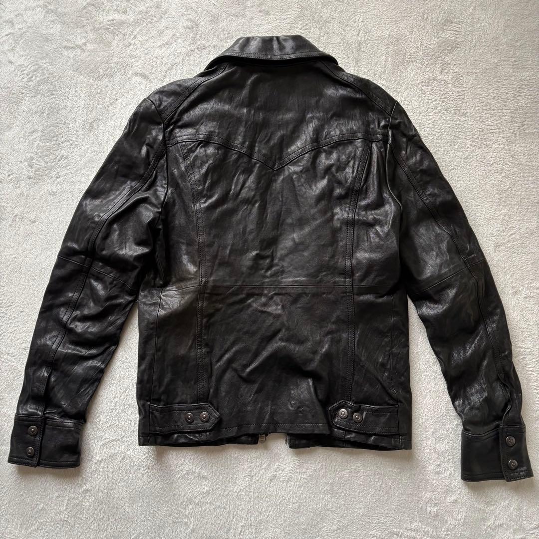 5351プールオム レザージャケット 羊革 黒 シングルライダース 2
