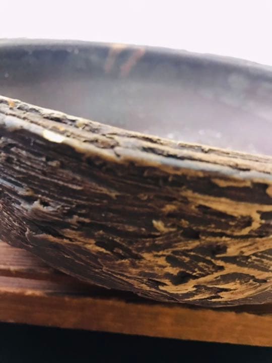 盆栽鉢　松皮盆栽鉢手作り盆栽鉢希少植木鉢山野草鉢3つ足25cm木肌作り