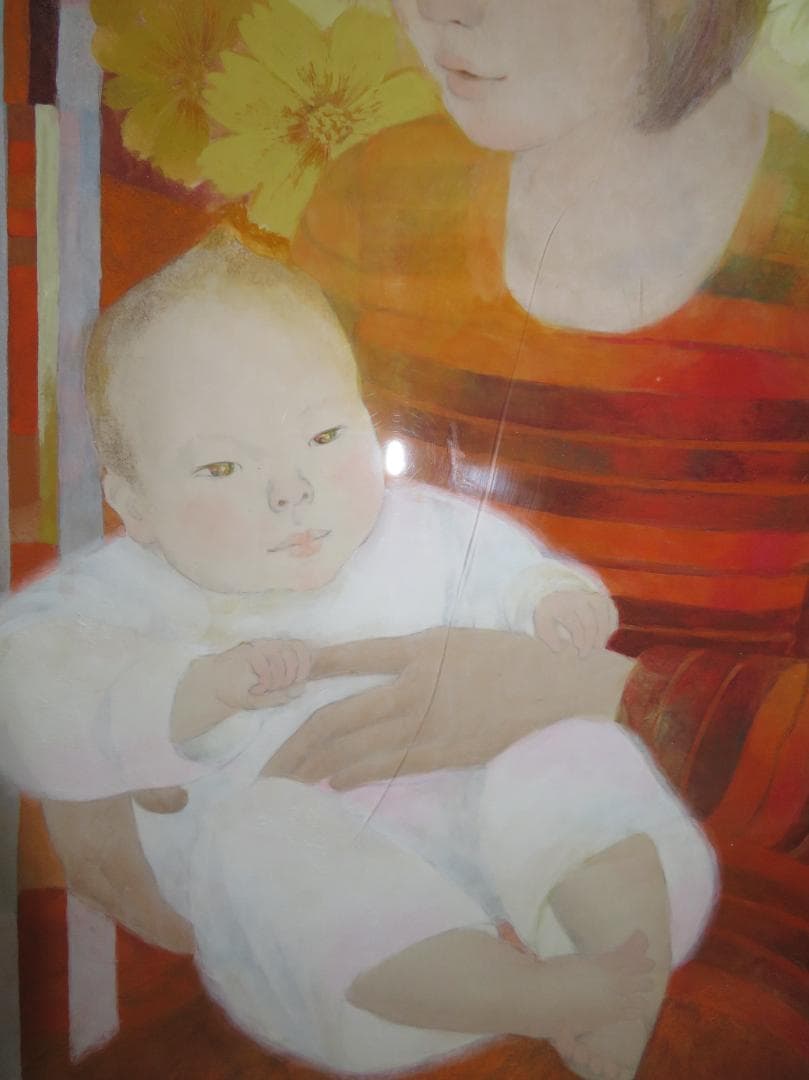 ◆月舘京子　「母子」　日本画　F12号　真作保証　師：山下保子◆