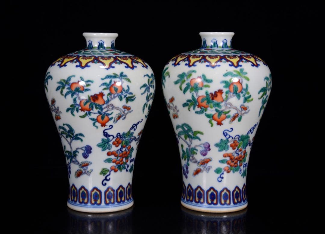 旧蔵　珍品　清国雍正時代の鬥彩三果 模様 梅瓶 　インテリア花瓶置物 インテリア 旧蔵 珍品 清国雍正時代の鬥彩三果 模様 梅瓶 インテリア花瓶置物