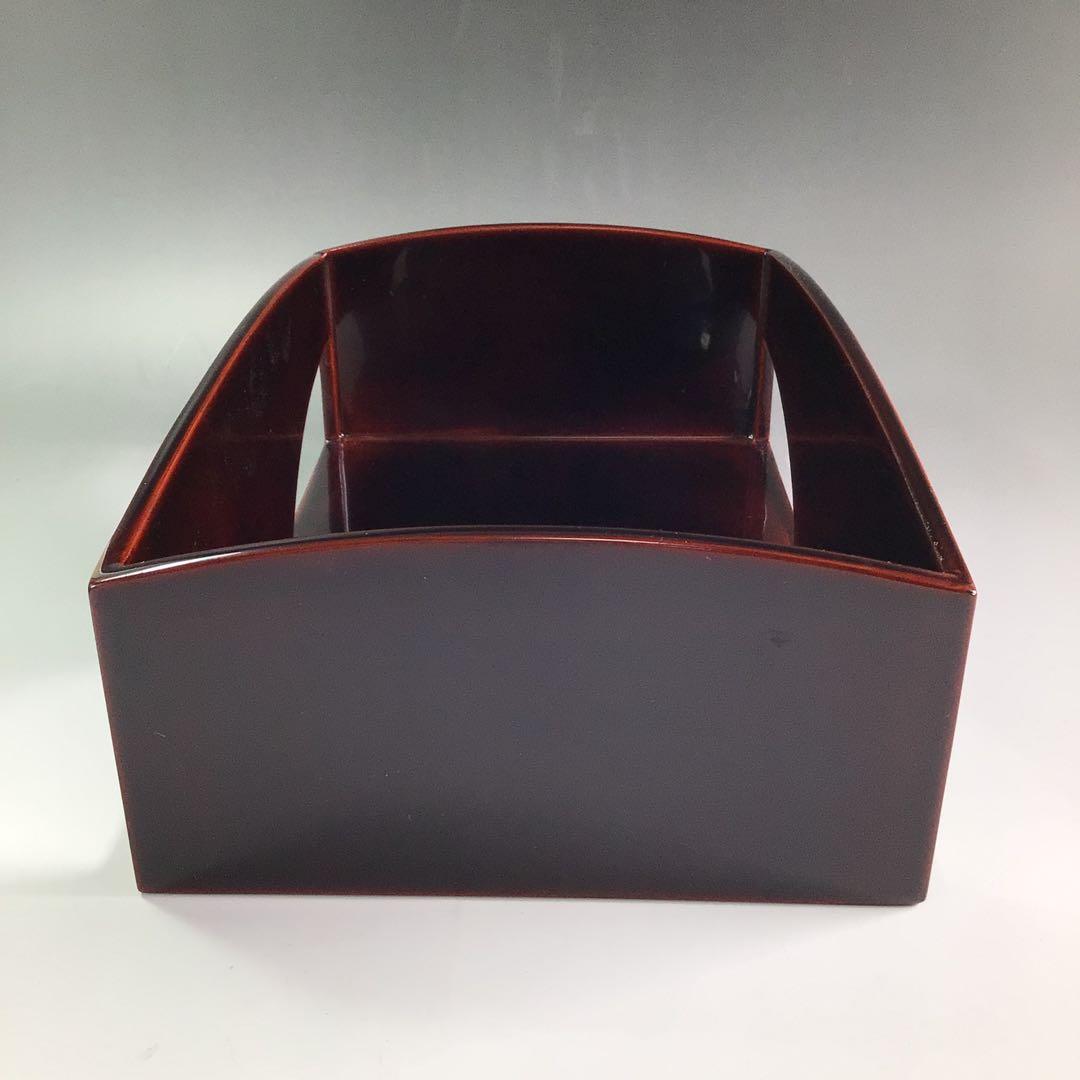 Ｐ９２１　莨盆　『鈴木松栄作』『溜塗』『而妙斎好』『独楽透し』　共箱　茶道具