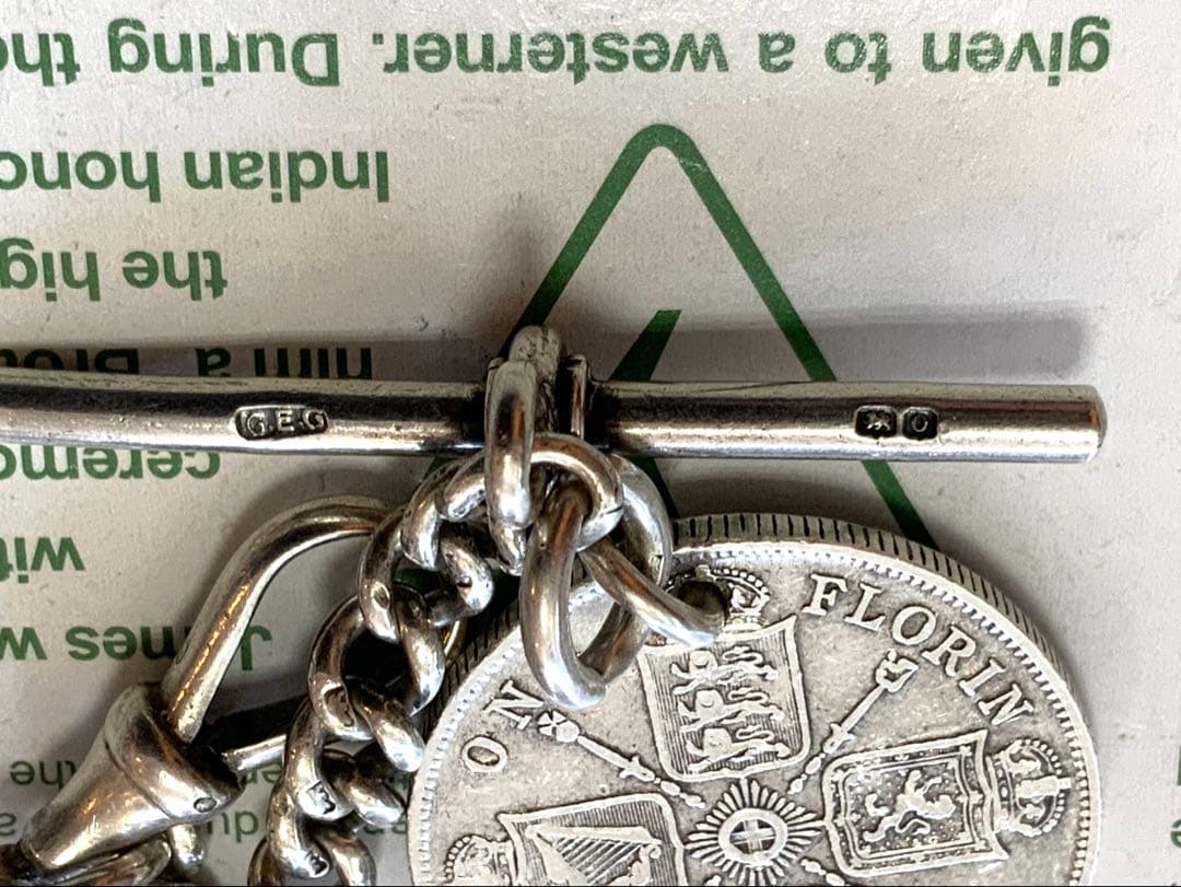 アルバートチェーン スマホチェーン　ウォレットチェーン 英国 アンティーク 銀