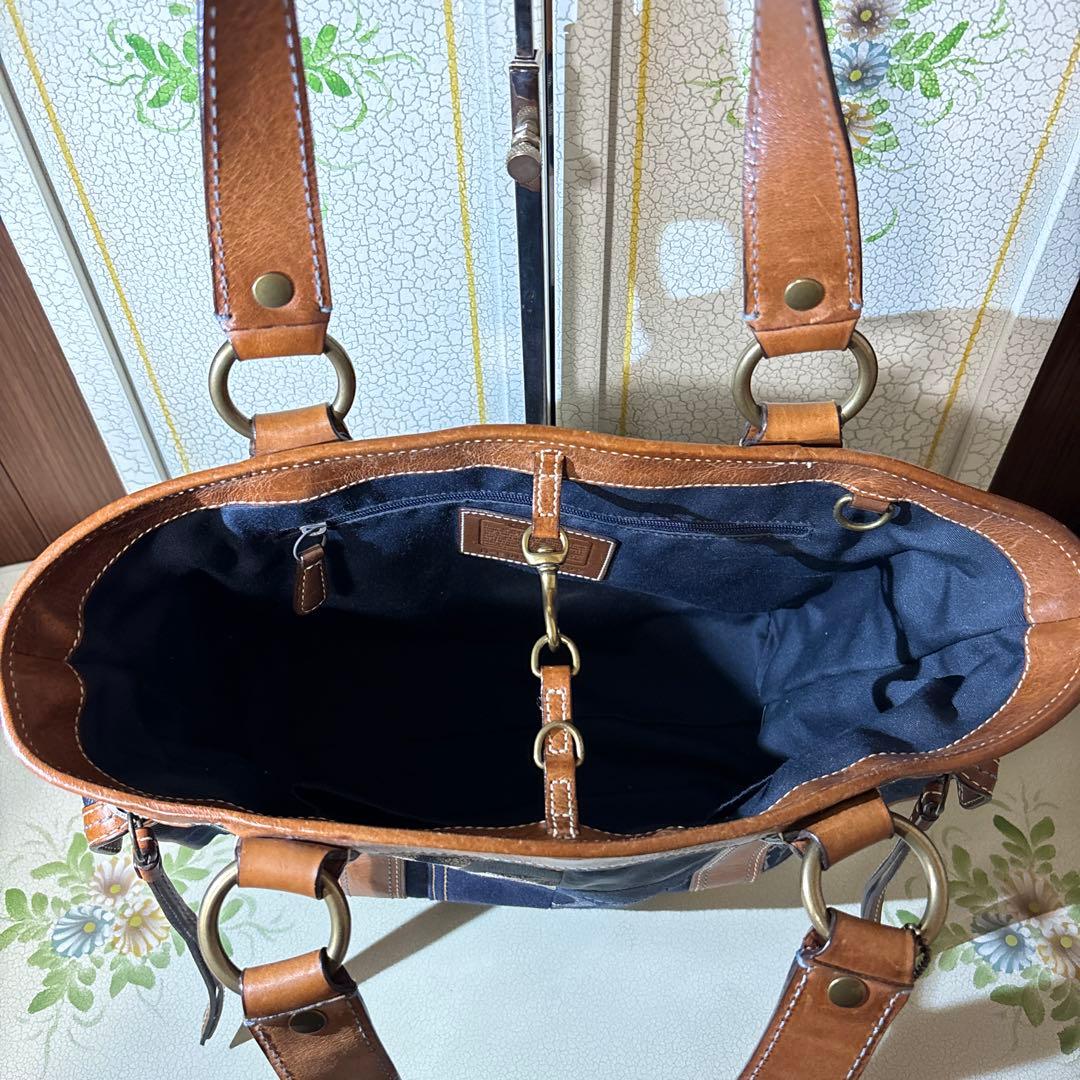 COACH トートバッグ パッチワーク デニム シグネチャー　レザーハンドバック