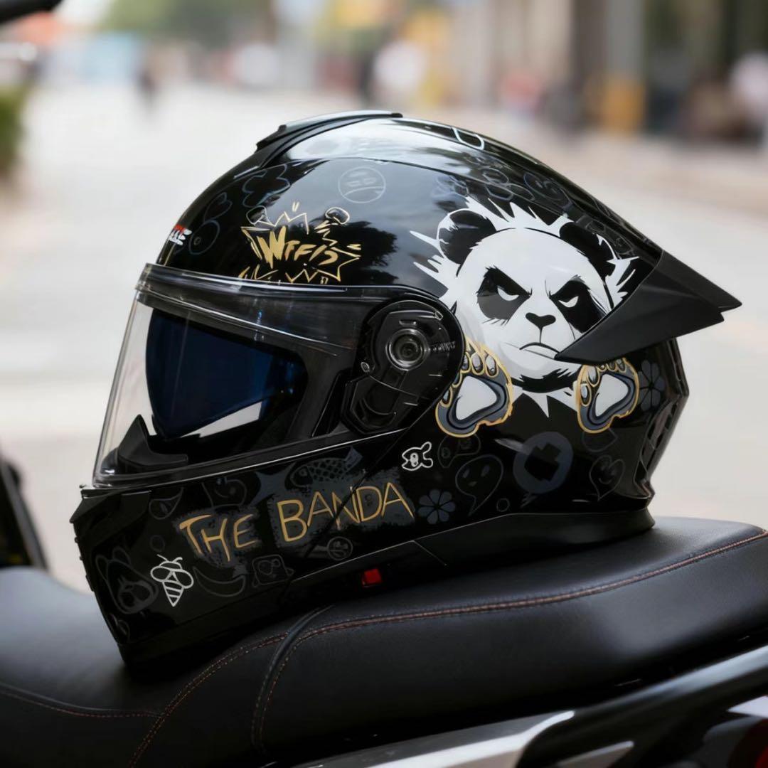 パンダ柄 フリップアップ式 システムフルフェイスヘルメットダブルシールド内蔵