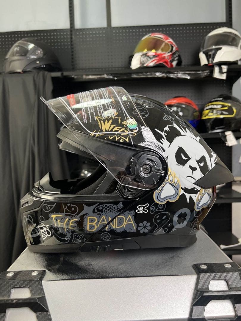 パンダ柄 フリップアップ式 システムフルフェイスヘルメットダブルシールド内蔵