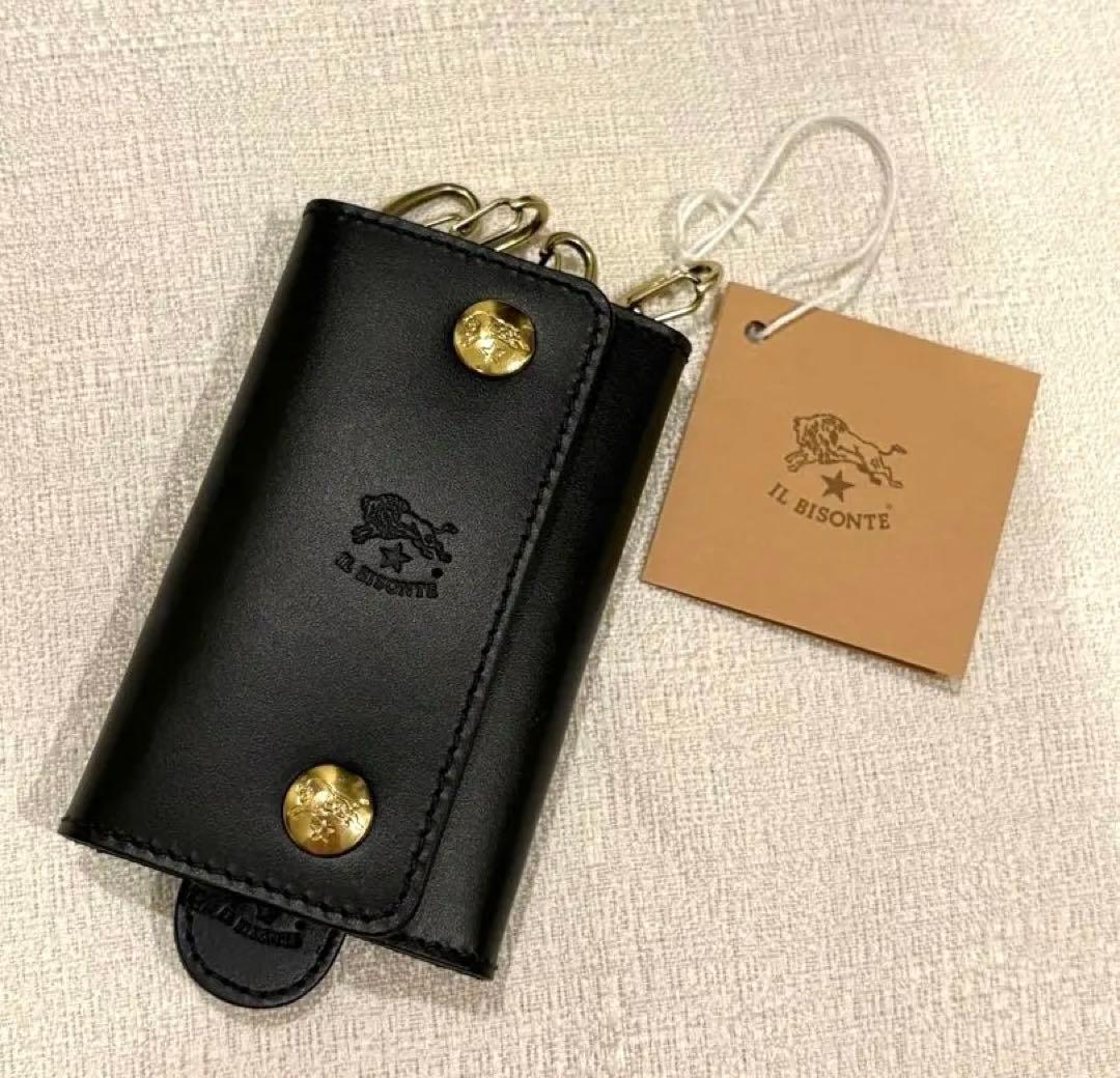 《1200円OFF》新品未使用ラッピング付IL BISONTEブラックキーケース