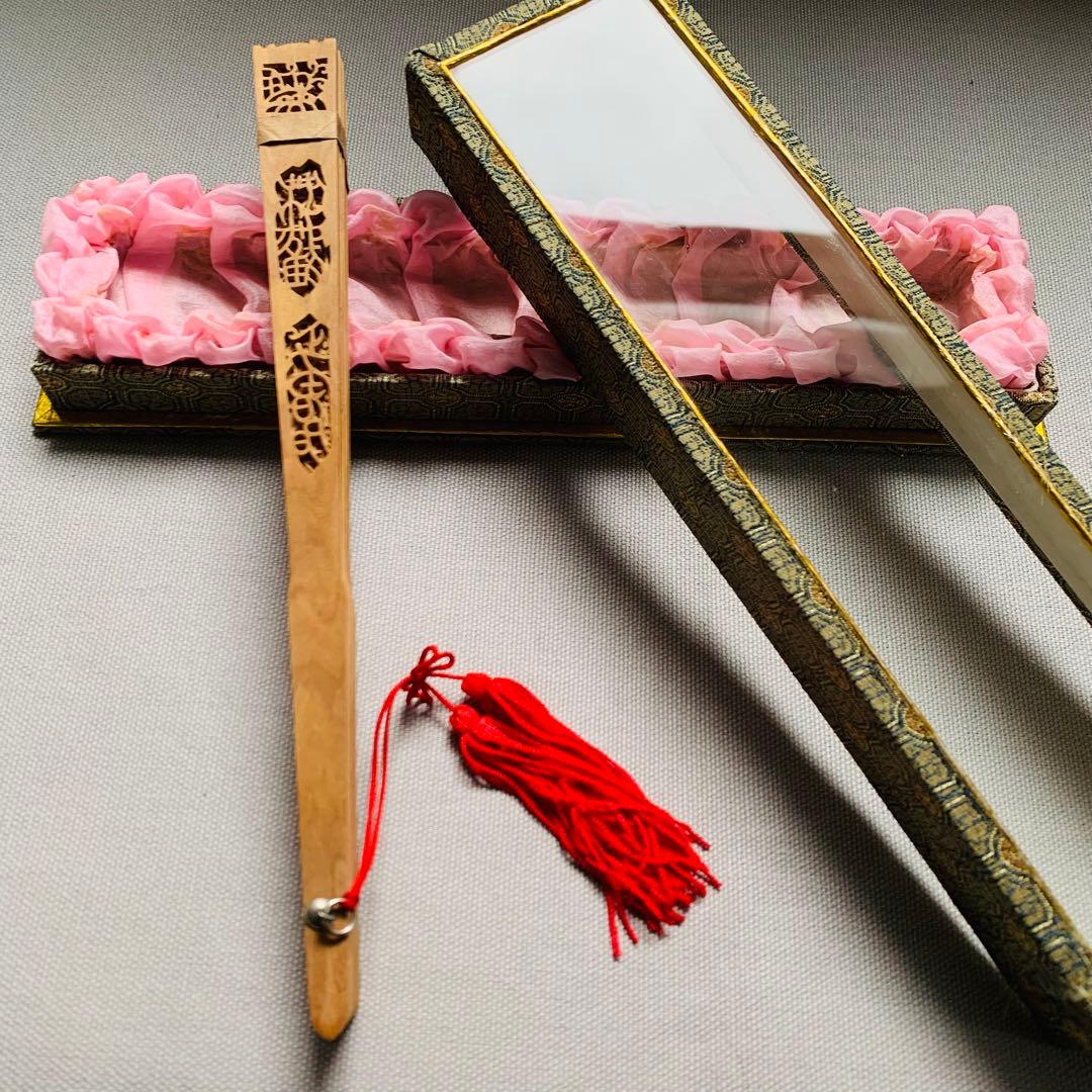 高級白檀扇子 透かし彫り 希少 茶道具 群鶴飛翔図 中国アンティーク