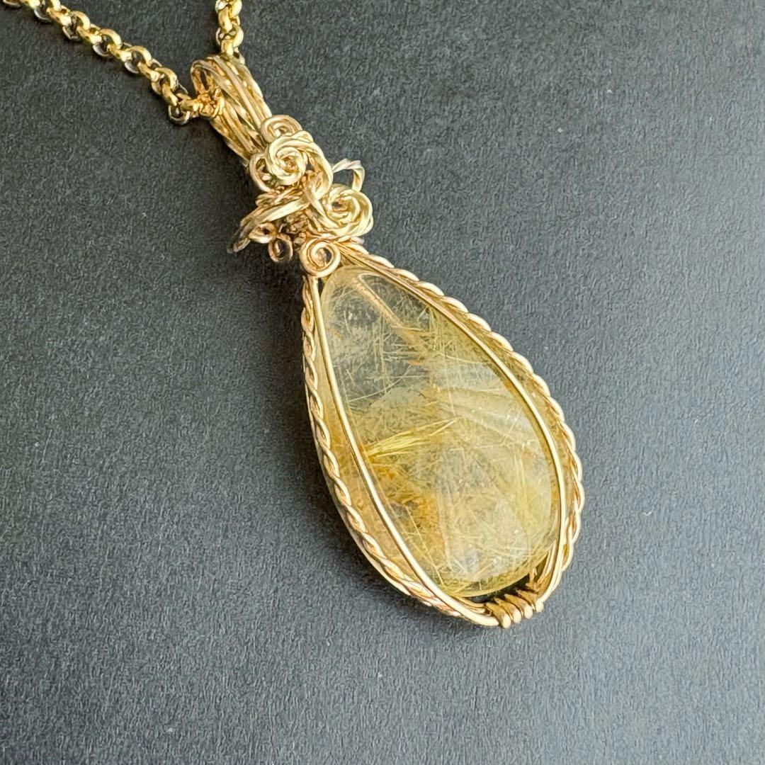 ルチルクォーツ 14kgf ペンダントトップ ワイヤーラッピング 天然石