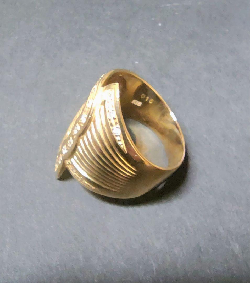 ゴールド K18 波状デザインリング メンズ指輪 サイズ18号【中古・お買得品】