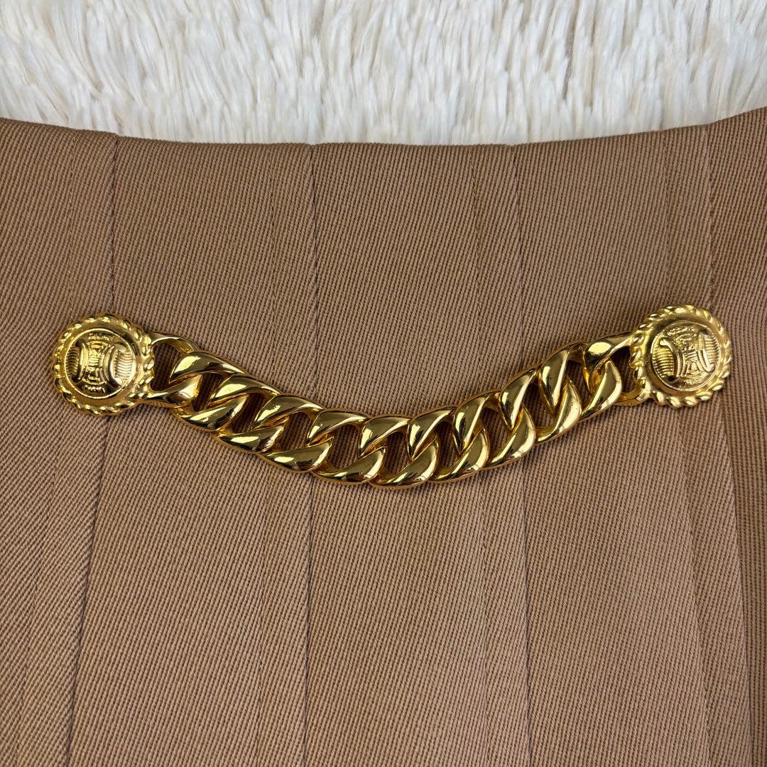 CELINE スカート トリオンフ 金ボタン ロゴ チェーン プリーツ