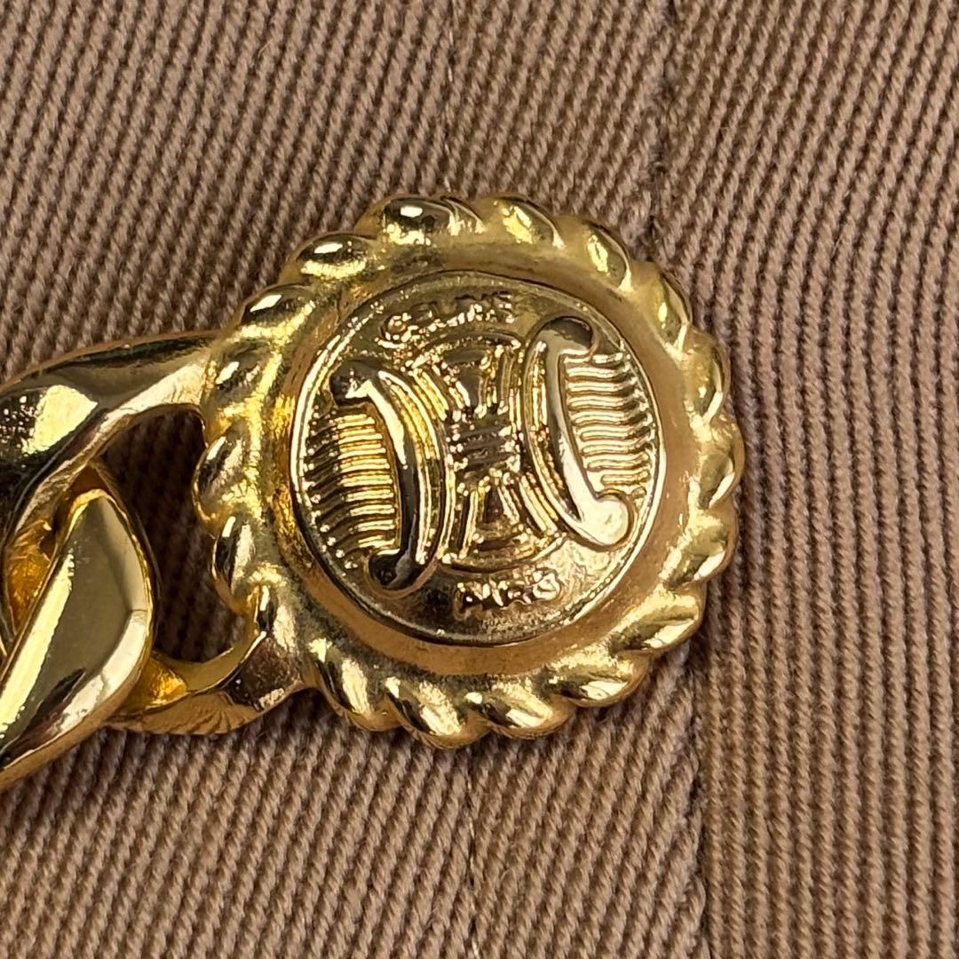 CELINE スカート トリオンフ 金ボタン ロゴ チェーン プリーツ