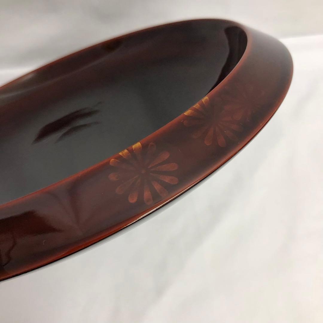 【440】新品 菊白檀 80菓子鉢 透溜 日本製 越前漆器 丸皿 大皿 和食器