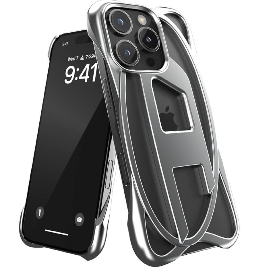 DIESEL iPhone16PRO スマホケース メタリック シルバー ロゴ iPhone 16 Pro Maxケース Oval D Mirror Clear クリア/シルバー