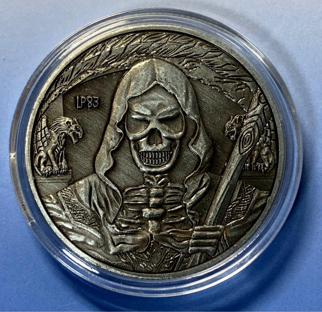死神 純銀 コイン メダル 骨董 アンティーク 骸骨 シルバー 古銭 限定